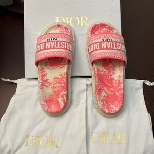 Christian Dior Houndstooth Canvas Embroidered Dway Slide Sandals